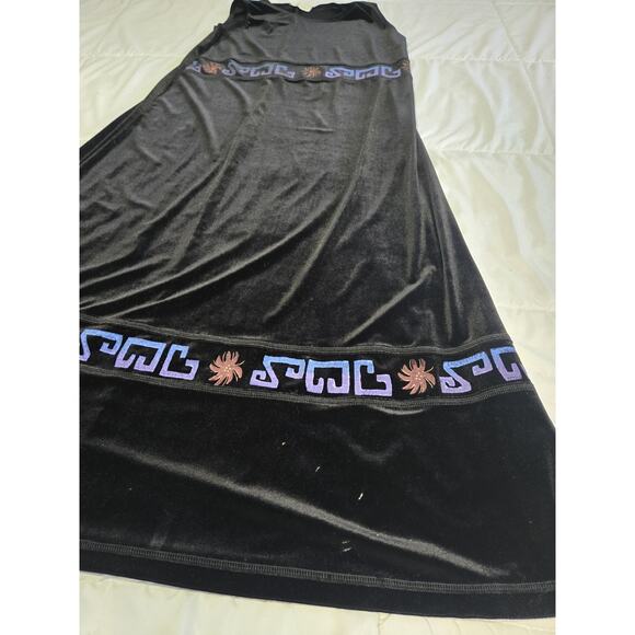 Vtg 80’s Savy Blue XL Velour Print Velvet Maxi Dress Sleeveless Basic Boho Gypsy - Picture 3 of 10